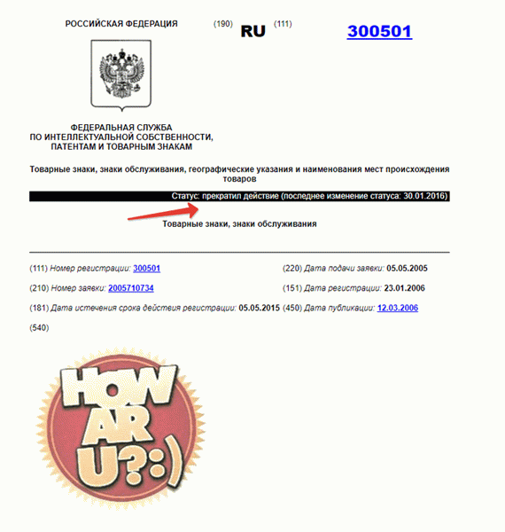 Когда сила бренда истекает, соответствующая регистрация в Реестре товарных знаков прекращается.