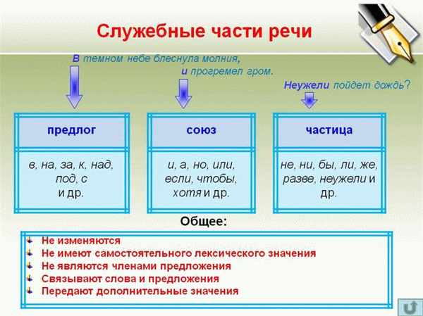 Примеры употребления частей речи в предложениях