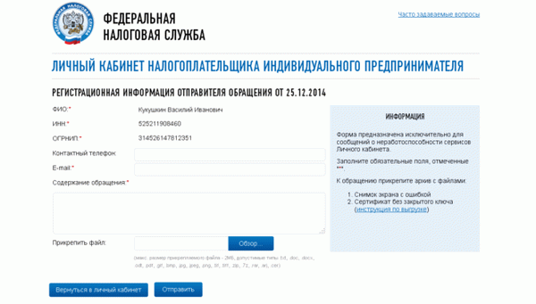 Регистрация ИП на налоговом сайте