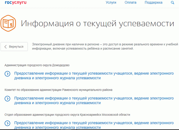 Информация о текущей успеваемости в Управлении государственных услуг